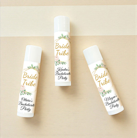 Bride Tribe Floral Wreath Personalized Lip Balm Favors (Set of 12)