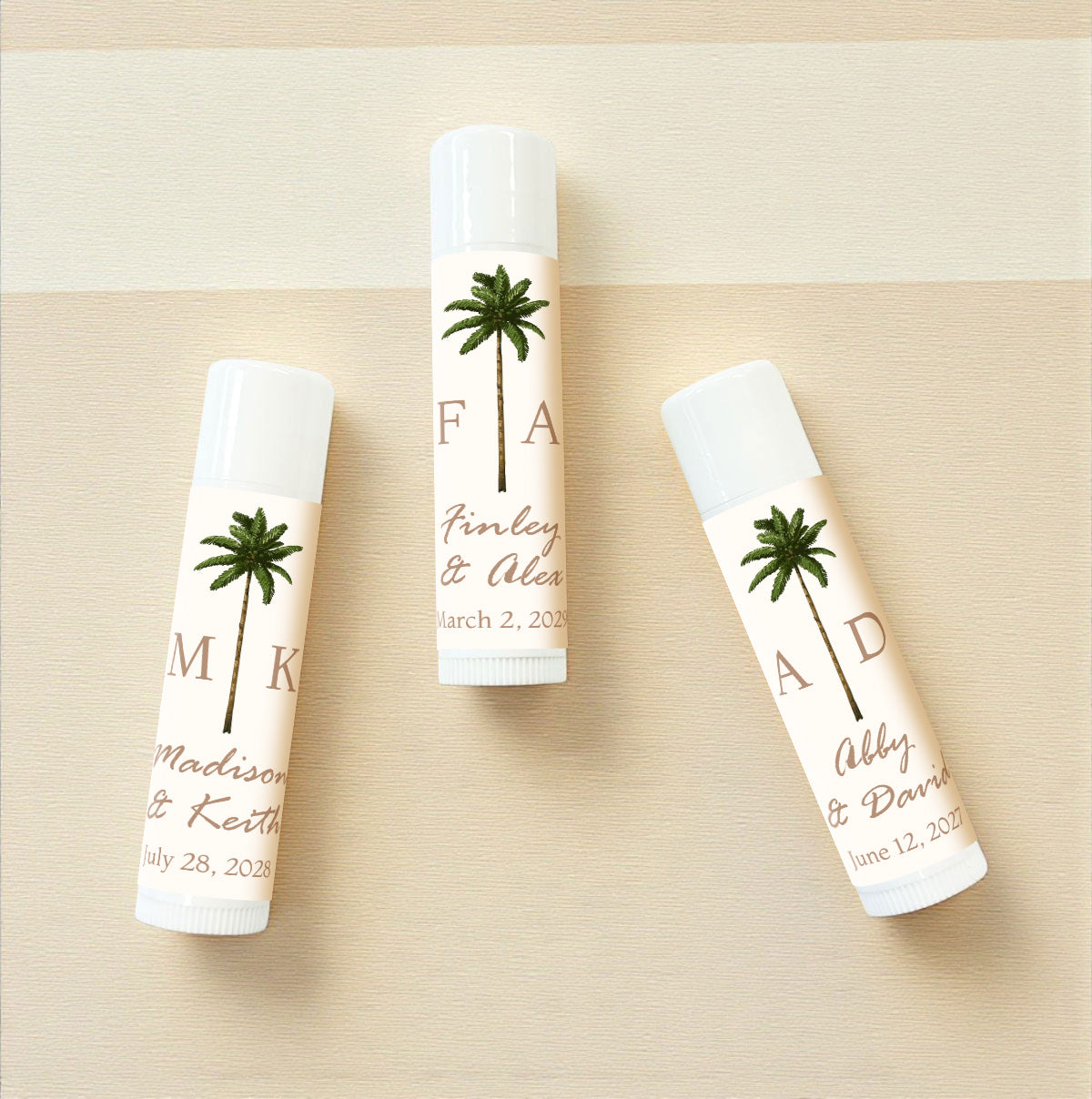 Palm Tree Monogram Personalized Lip Balm Favors (Set of 12)