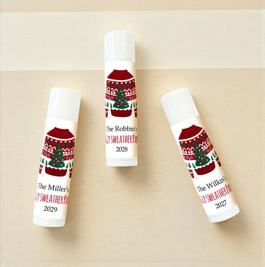 Ugly Sweater Party Personalized Lip Balm Favors (Set of 12)