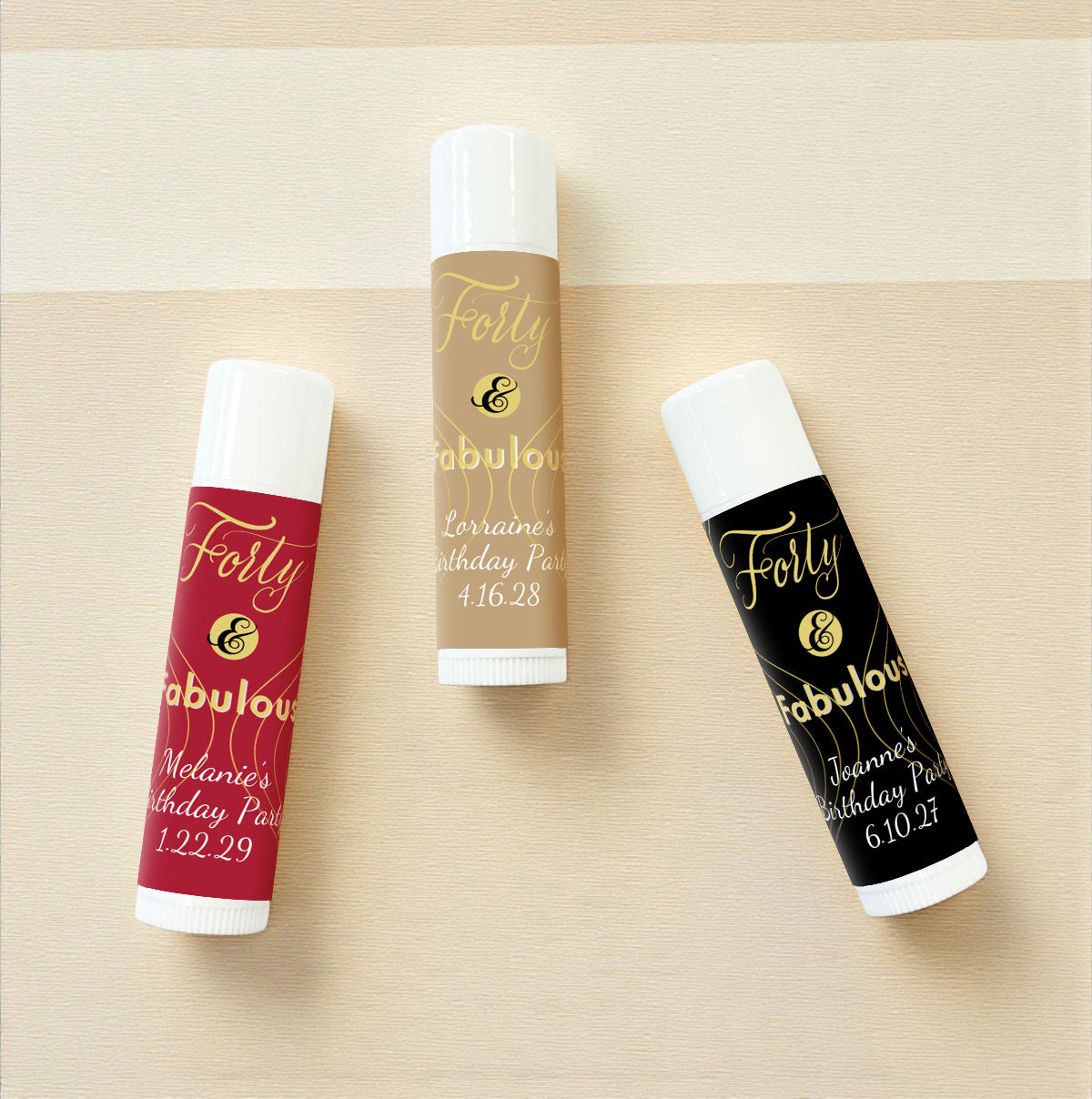 Forty & Fabulous Personalized Lip Balm Favors (Set of 12)