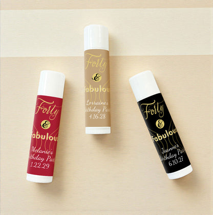 Forty & Fabulous Personalized Lip Balm Favors (Set of 12)