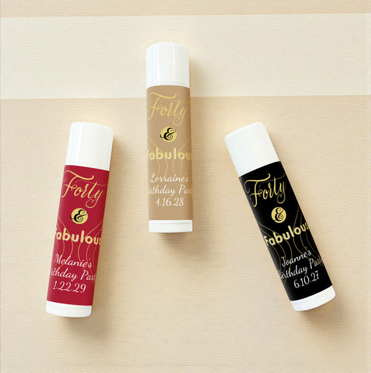 Forty & Fabulous Personalized Lip Balm Favors (Set of 12)