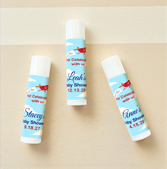 Airplane Birthday Baby Shower Personalized Lip Balm Favors (Set of 12)