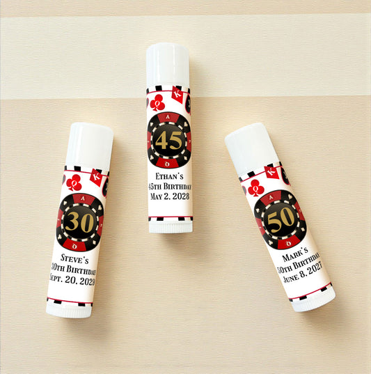 Vegas Birthday Personalized Lip Balm Favors (Set of 12)