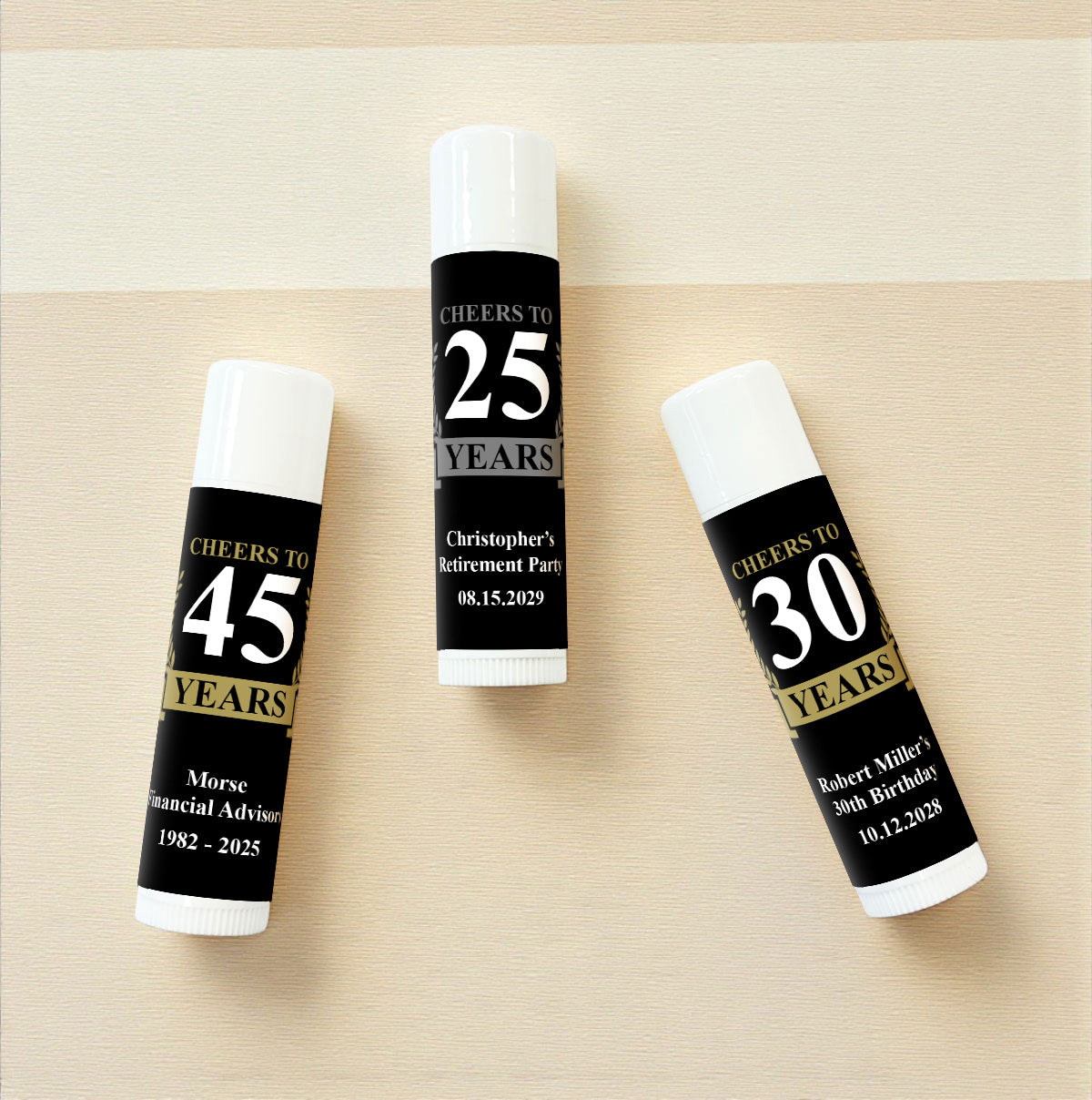 Cheers To Years Personalized Lip Balm Favors (Set of 12)