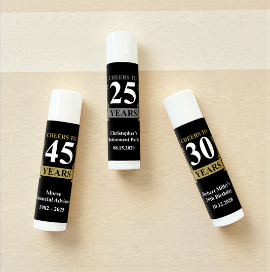 Cheers To Years Personalized Lip Balm Favors (Set of 12)