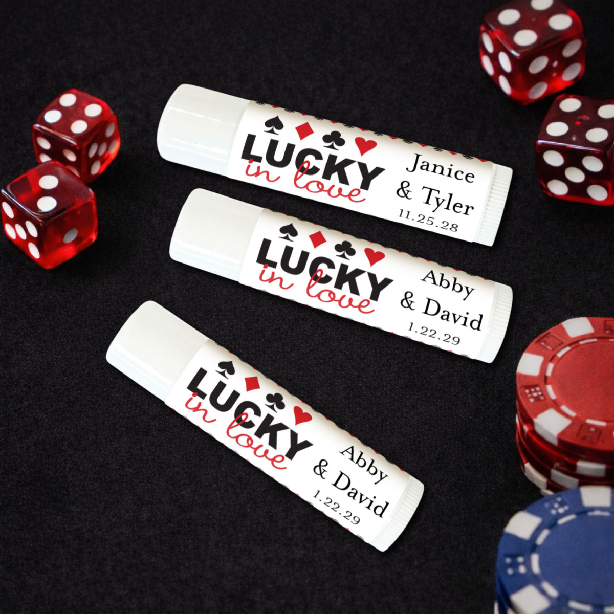 Lucky In Love Vegas Personalized Lip Balm Favors (Set of 12)
