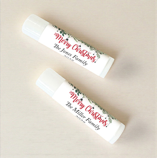 Merry Christmas Personalized Lip Balm Favors (Set of 12)