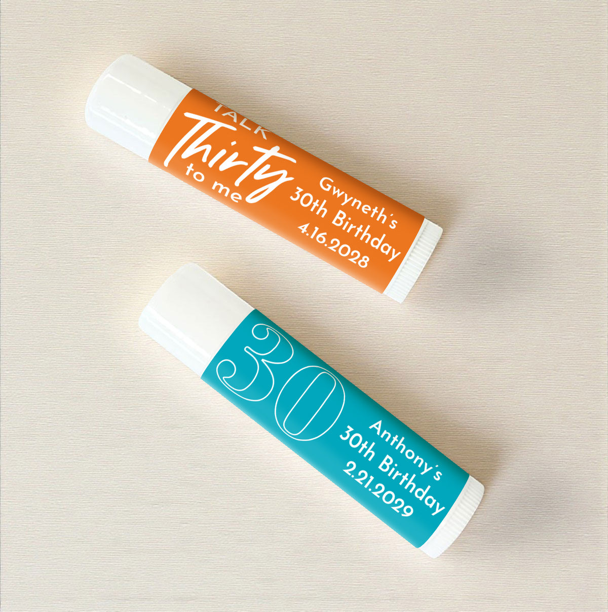 30th Birthday Personalized Lip Balm Favors (Set of 12)