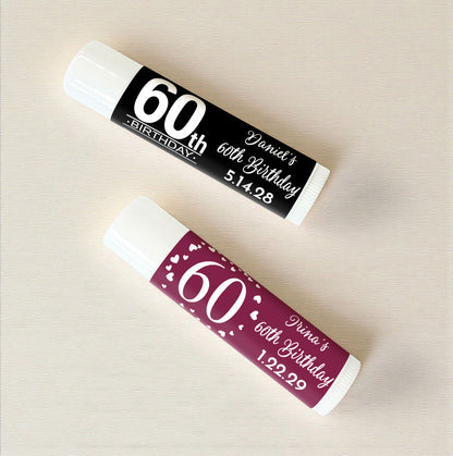 60th Birthday Personalized Lip Balm Favors (Set of 12)
