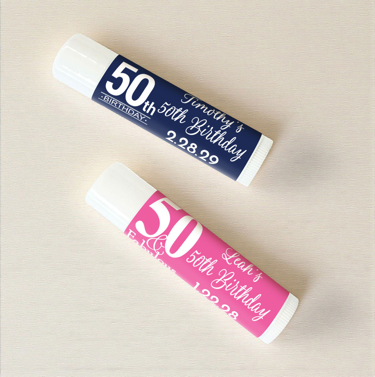 50th Birthday Personalized Lip Balm Favors (Set of 12)