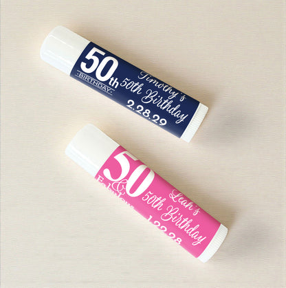 50th Birthday Personalized Lip Balm Favors (Set of 12)