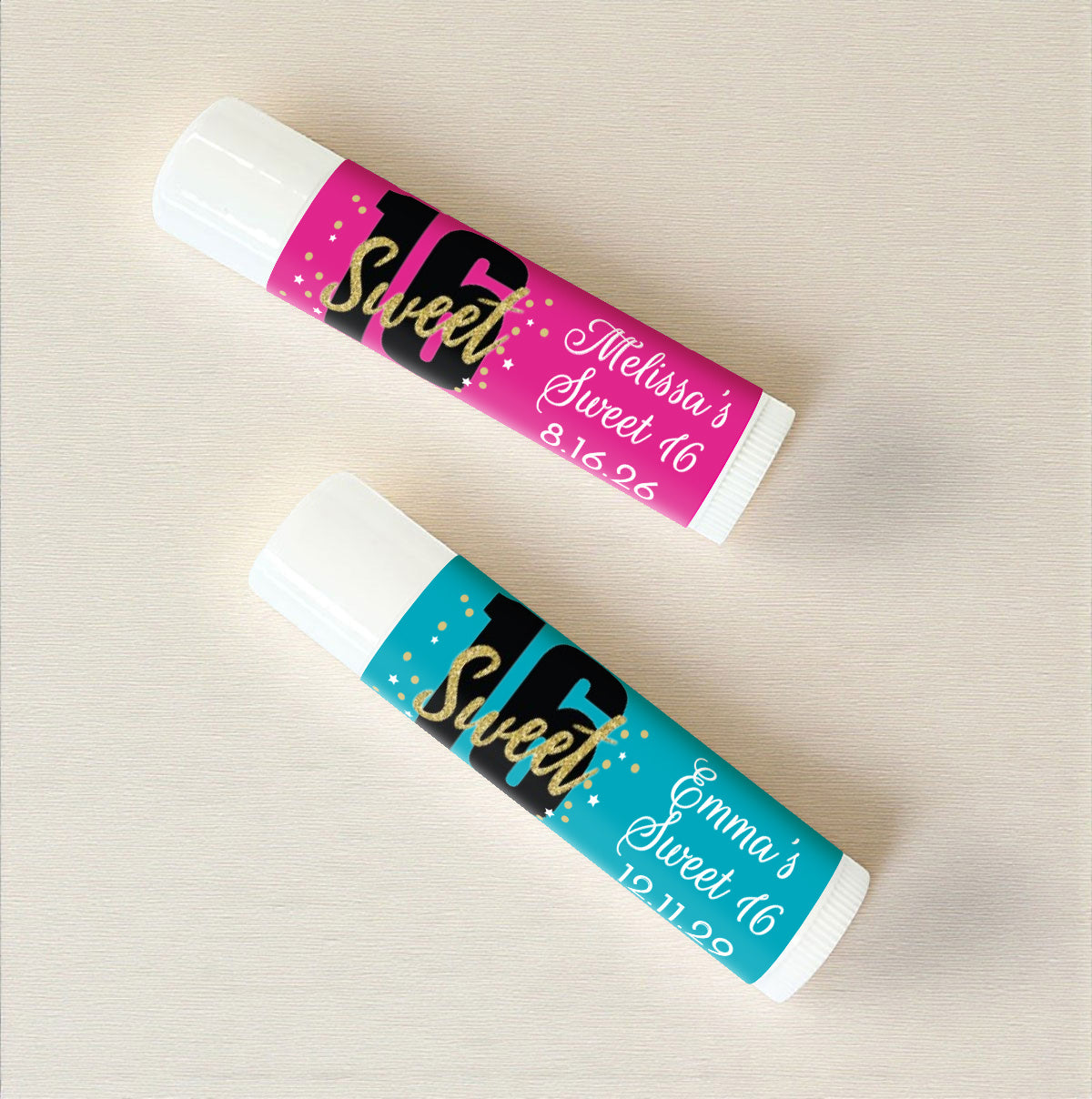 Sweet 16 Personalized Lip Balm Favors (Set of 12)