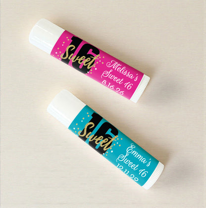 Sweet 16 Personalized Lip Balm Favors (Set of 12)