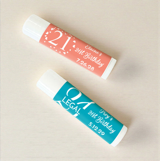 21st Birthday Personalized Lip Balm Favors (Set of 12)