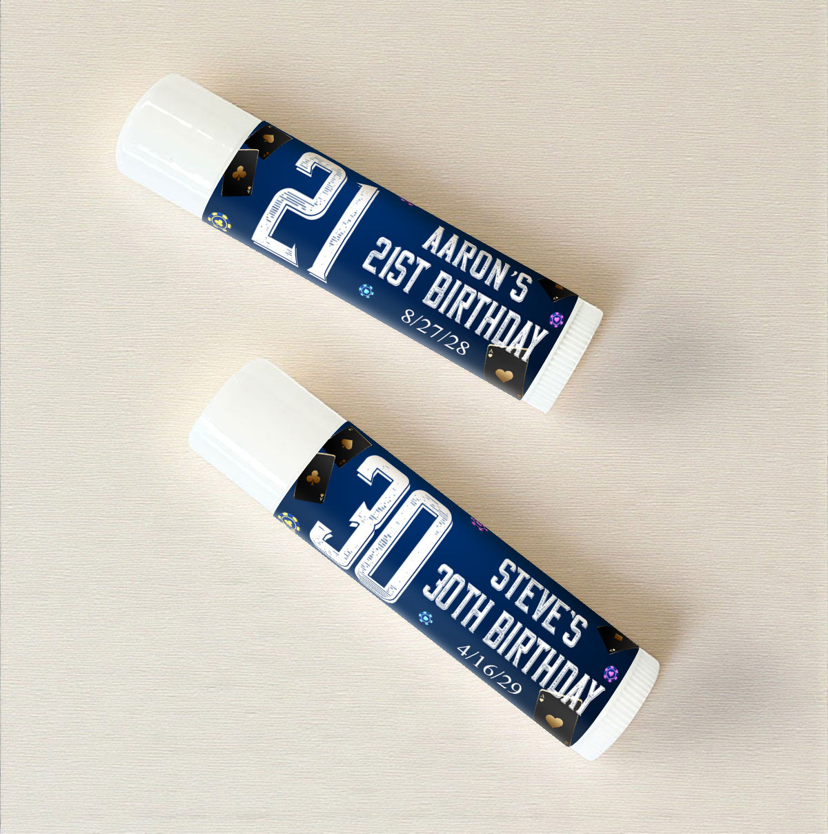 Vegas Birthday Personalized Lip Balm Favors (Set of 12)