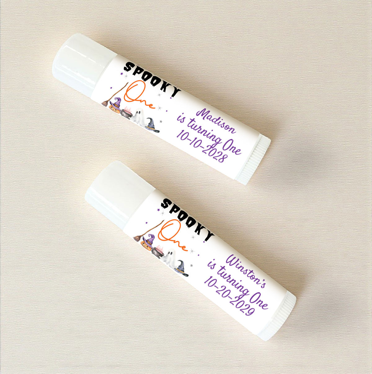 Spooky One Birthday Halloween Personalized Lip Balm Favors (Set of 12)