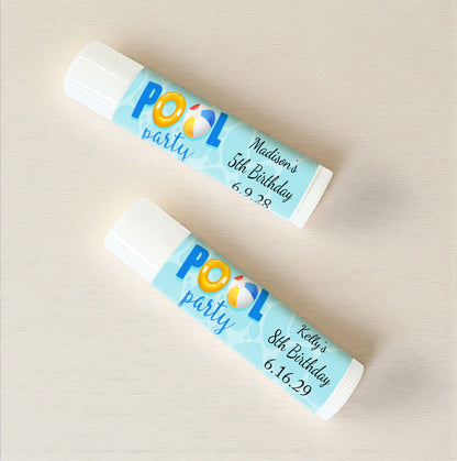 Pool Party Birthday Personalized Lip Balm Favors (Set of 12)