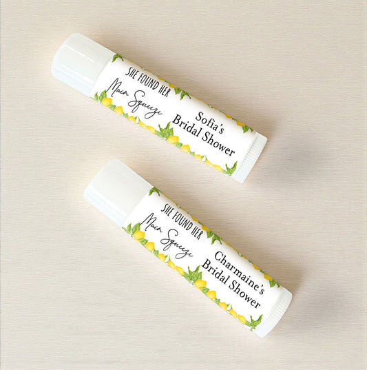 Mediterranean She Found Her Main Squeeze Personalized Lip Balm Favors (Set of 12)