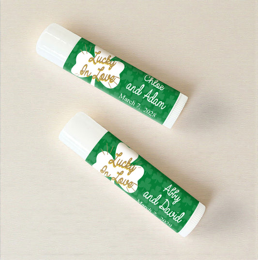 Lucky In Love Shamrock Personalized Lip Balm Favors (Set of 12)