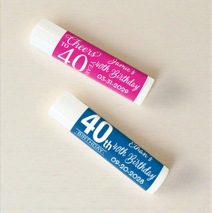 40th Birthday Personalized Lip Balm Favors (Set of 12)