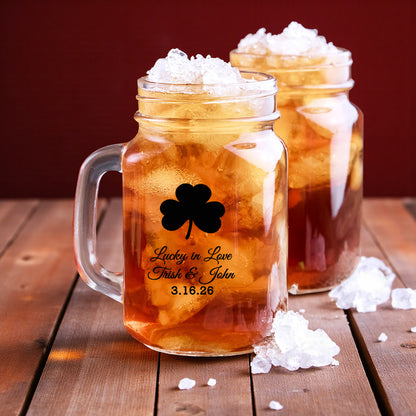 Irish Shamrock Personalized Mason Glass Mug (Set of 18)