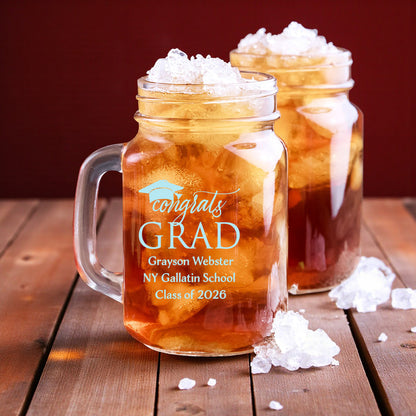 Congrats Grad Personalized Mason Glass Mug (Set of 18)