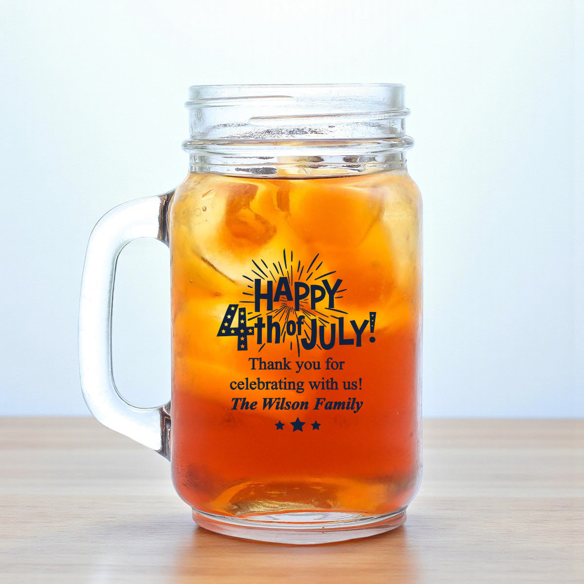 Fourth of July Personalized Mason Glass Mug (Set of 18)