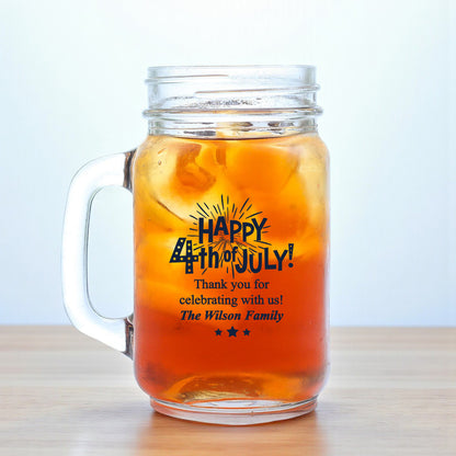 Fourth of July Personalized Mason Glass Mug (Set of 18)