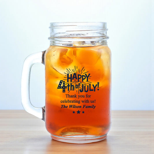 Fourth of July Personalized Mason Glass Mug (Set of 18)