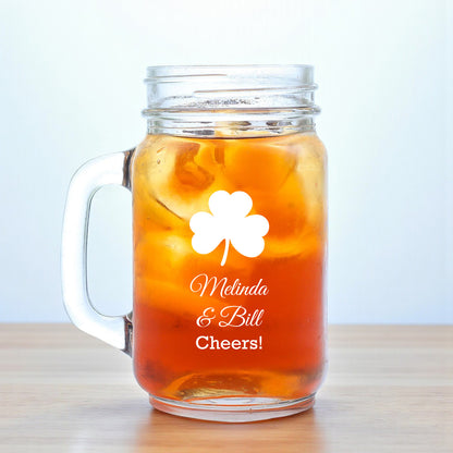 Irish Shamrock Personalized Mason Glass Mug (Set of 18)