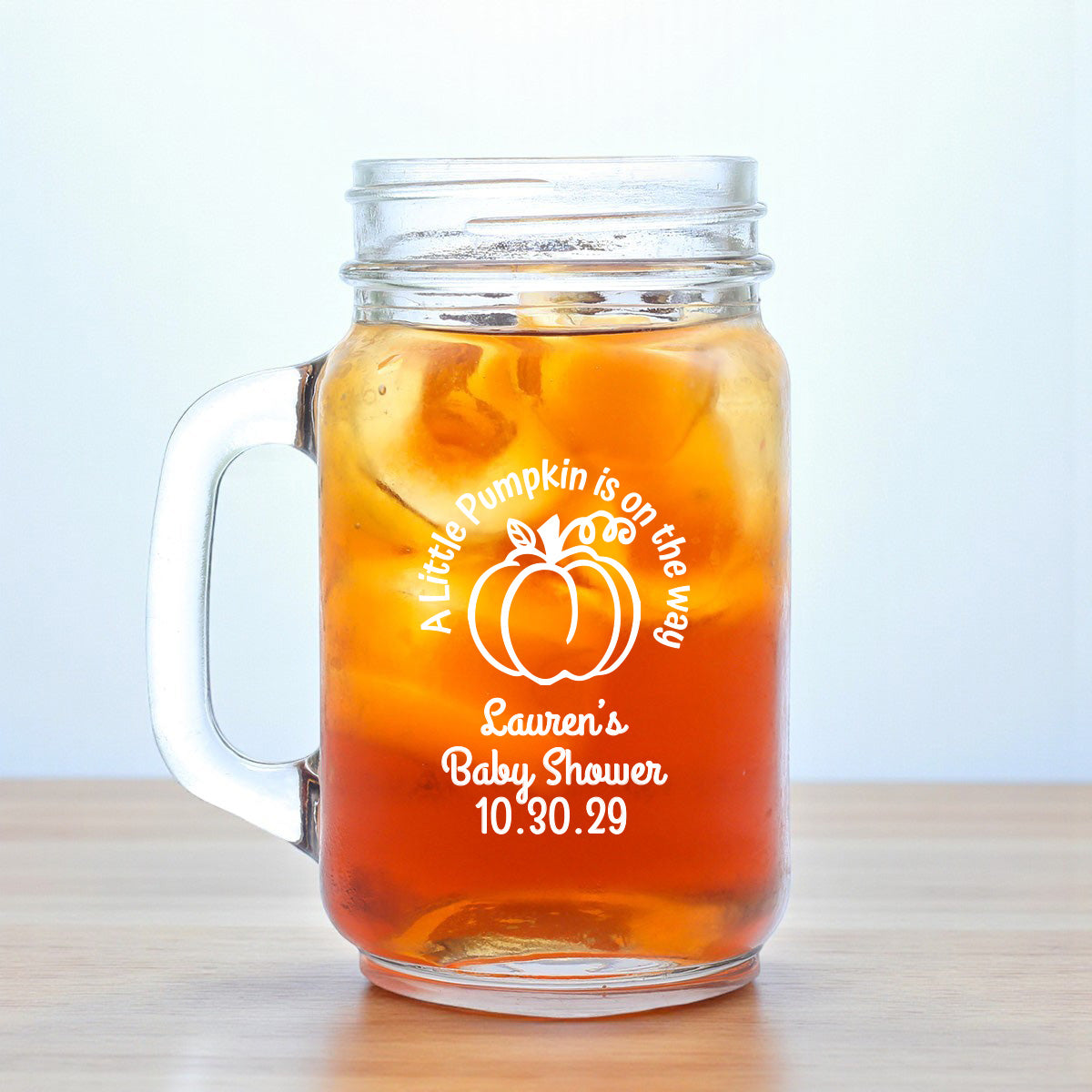A Little Pumpkin Is On The Way Personalized Mason Glass Mug (Set of 18)