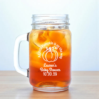 A Little Pumpkin Is On The Way Personalized Mason Glass Mug (Set of 18)