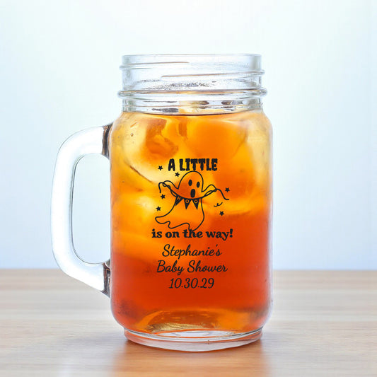 A Little Boo Is On The Way Personalized Mason Glass Mug (Set of 18)