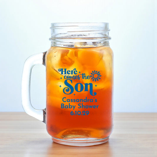 Here Comes The Son Personalized Mason Glass Mug (Set of 18)