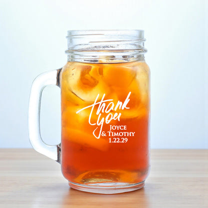 Thank You Personalized Mason Glass Mug (Set of 18)