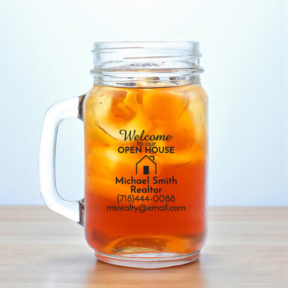 Welcome To Our Open House Personalized Mason Glass Mug (Set of 18)