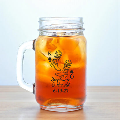 Western Cowboy Boots Personalized Mason Glass Mug (Set of 18)