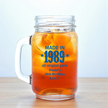 Made In Year All Original Parts Personalized Mason Glass Mug (Set of 18)