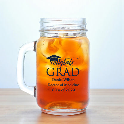 Congrats Grad Personalized Mason Glass Mug (Set of 18)
