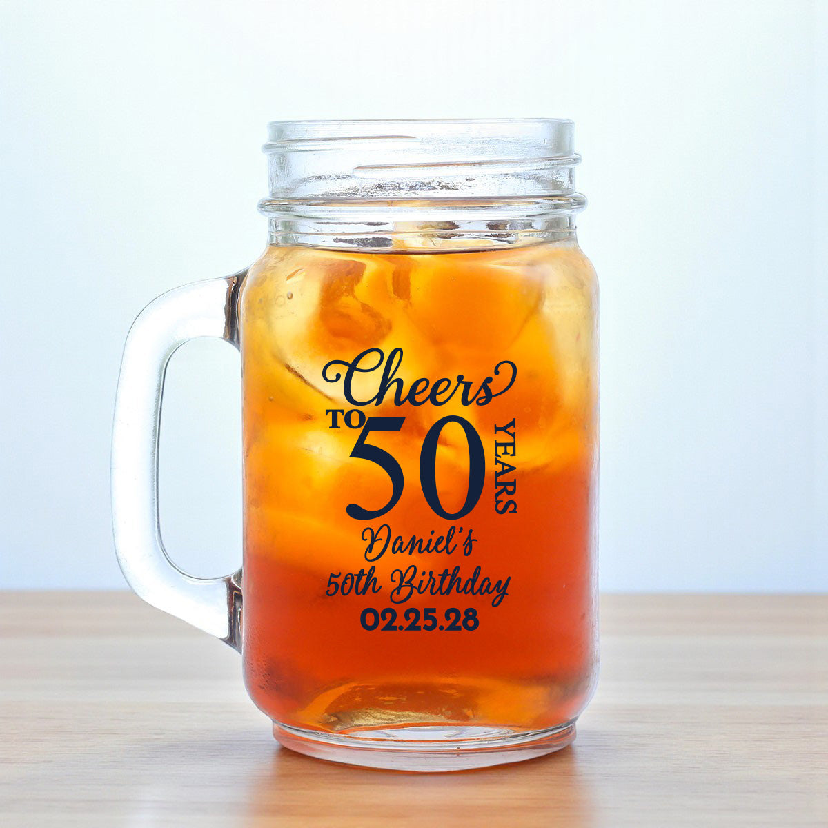 50th Birthday Personalized Mason Glass Mug (Set of 18)