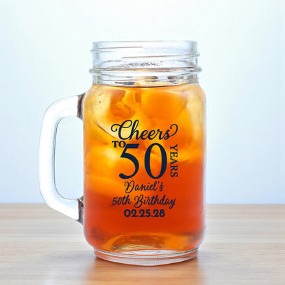 50th Birthday Personalized Mason Glass Mug (Set of 18)