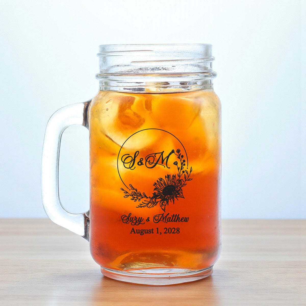 Sunflower Personalized Mason Glass Mug (Set of 18)