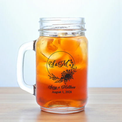 Sunflower Personalized Mason Glass Mug (Set of 18)