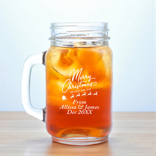 Merry Christmas Personalized Mason Glass Mug (Set of 18)