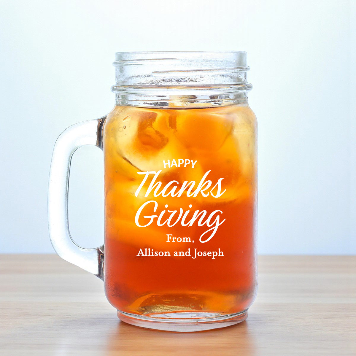 Happy Thanksgiving Personalized Mason Glass Mug (Set of 18)