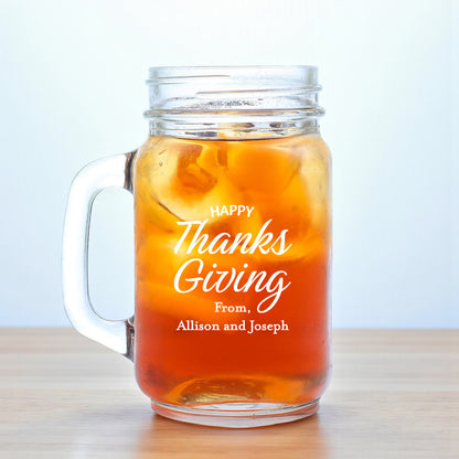 Happy Thanksgiving Personalized Mason Glass Mug (Set of 18)