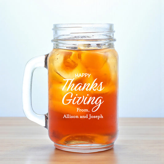 Happy Thanksgiving Personalized Mason Glass Mug (Set of 18)
