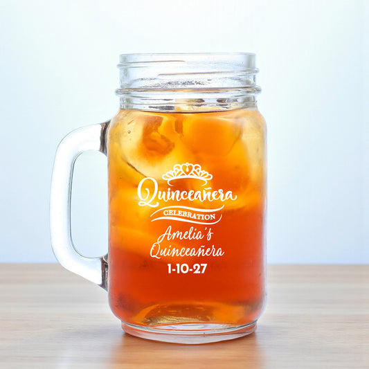 Quinceañera Personalized Mason Glass Mug (Set of 18)
