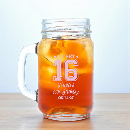Sweet 16 Personalized Mason Glass Mug (Set of 18)
